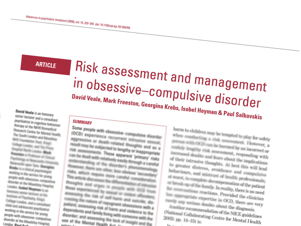 Research Paper: Risk assessment and management in obsessive–compulsive disorder by David Veale, Mark Freeston, Georgina Krebs, Isobel Heyman and Paul Salkovskis