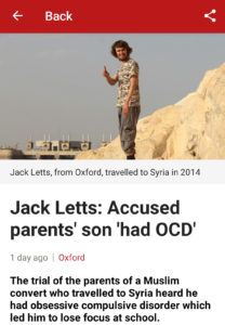 BBC report showing an headline about OCD