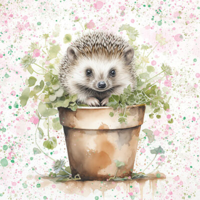 Watercolour Hedgehog in plantpot